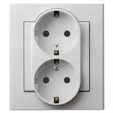 Розетка Ospel GP-2RS/38 двойная, с заземлением Schuko, 16A, 250V, 3520W, IP-20, клеммы винтовые, серебро матовое