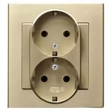 Розетка Ospel GP-2RS/39 двойная, с заземлением Schuko, 16A, 250V, 3520W, IP-20, клеммы винтовые, шампанский золотой