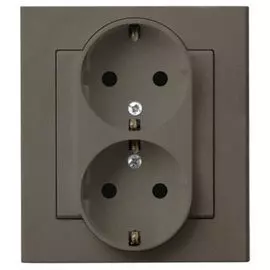 Розетка Ospel GP-2RS/40 двойная, с заземлением Schuko, 16A, 250V, 3520W, IP-20, клеммы винтовые, шоколадный металлик