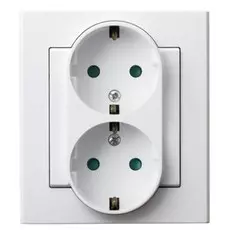 Розетка Ospel GP-2RSP/00 двойная, с заземлением Schuko, с защитными шторками, 16A, 250V, 3520W, IP-20, клеммы винтовые, белый