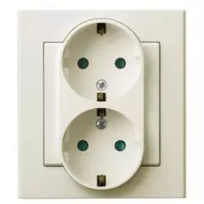 Розетка Ospel GP-2RSP/27 двойная, с заземлением Schuko, с защитными шторками, 16A, 250V, 3520W, IP-20, клеммы винтовые, экрю