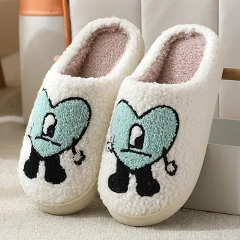 Fashion Comwarm Curly Plush Warm Slippers For Women Fluffy Fuzzy Soft Bottom Slides Female Cartoon Furry Bedroom Slippers Fur Home Shoes 36-37(fit 35-36) красный