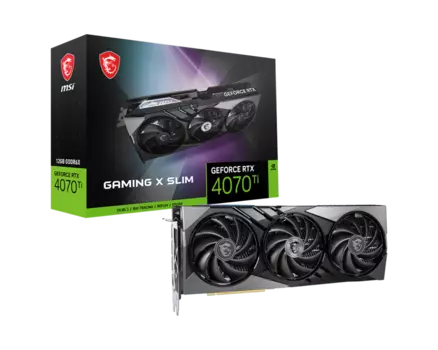 Видеокарта MSI NVIDIA GeForce RTX 4070Ti GAMING X SLIM 12G, 12Gb DDR6X, 192 бит, PCI-E, HDMI, 3DP, Retail (RTX 4070 Ti GAMING X SLIM 12G)