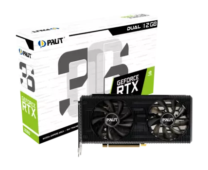 Видеокарта Palit NVIDIA GeForce RTX 3060 Dual, 12Gb GDDR6, 192 бит, PCI-E, HDMI, 3DP, Retail (NE63060019K9-190AD)