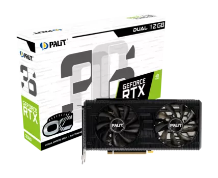 Видеокарта Palit NVIDIA GeForce RTX 3060 Dual OC, 12Gb GDDR6, 192 бит, PCI-E, HDMI, 3DP, Retail (NE63060T19K9-190AD)