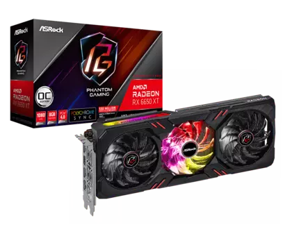 Видеокарта ASRock AMD Radeon RX 6650 XT Phantom Gaming D 8G OC, 8Gb DDR6, 128 бит, PCI-E, HDMI, 3DP, Retail (RX6650XT PGD 8GO)