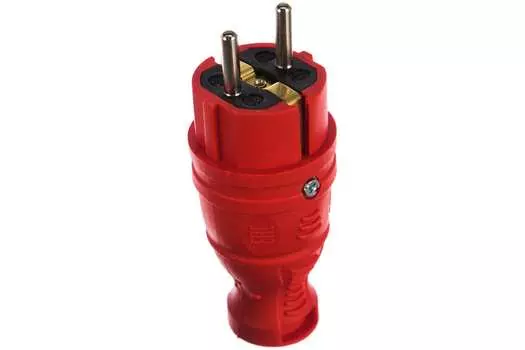 Вилка прямая ЭРА V8-RED-IP44, Schuko, 16А, с/з, IP44, красный (Б0044547)