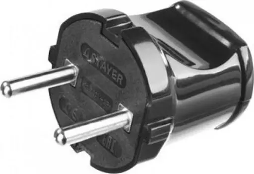 Вилка прямая Stayer MAXElectro, евро, 6А, б/з, IP20, черный (55150-B)