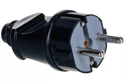 Вилка прямая UNIVersal, Schuko, 16А, с/з, IP20, черный (А1010)