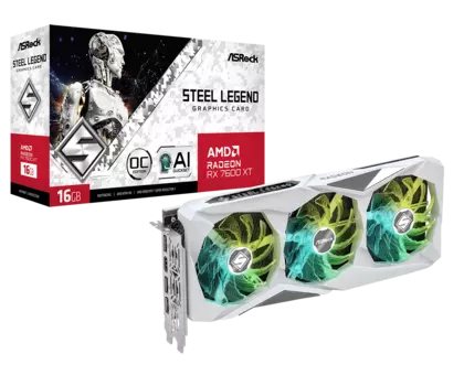 Видеокарта ASRock AMD Radeon RX 7600XT Steel Legend OC, 16Gb GDDR6, 128 бит, PCI-E, HDMI, 3DP, Retail (RX7600XT SL 16GO)