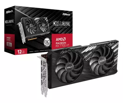 Видеокарта ASRock AMD Radeon RX 7700 XT Challenger OC, 12Gb GDDR6, 192 бит, PCI-E, HDMI, 3DP, Retail (RX7700XT CL 12GO)