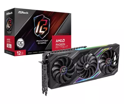 Видеокарта ASRock AMD Radeon RX 7700 XT Phantom Gaming OC, 12Gb DDR6, 192 бит, PCI-E, HDMI, 3DP, Retail (RX7700XT PG 12GO)