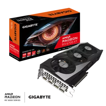 Видеокарта GIGABYTE AMD Radeon RX 6700 XT GAMING OC, 12Gb DDR6, 192 бит, PCI-E, 2HDMI, 2DP, Retail (GV-R67XTGAMING OC-12GD)