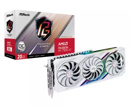 Видеокарта ASRock AMD Radeon RX 7900 XT Phantom Gaming White OC, 20Gb GDDR6, 320 бит, PCI-E, HDMI, 3DP, Retail (RX7900XT PGW 20GO)