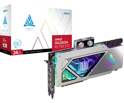Видеокарта ASRock AMD Radeon RX 7900 XTX AQUA 24GB OC, 24Gb DDR6, 384 бит, PCI-E, HDMI, 3DP, 4miniDP, Retail (RX7900XTX AQ 24GO)