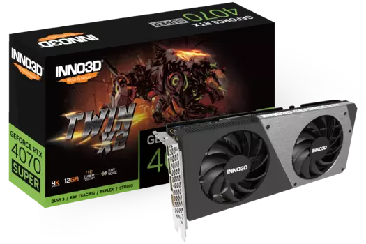 Видеокарта Inno3D NVIDIA GeForce RTX 4070 Super Twin X2, 12Gb GDDR6X, 192 бит, PCI-E, HDMI, 3DP, Retail (N407S2-126X-186162N)