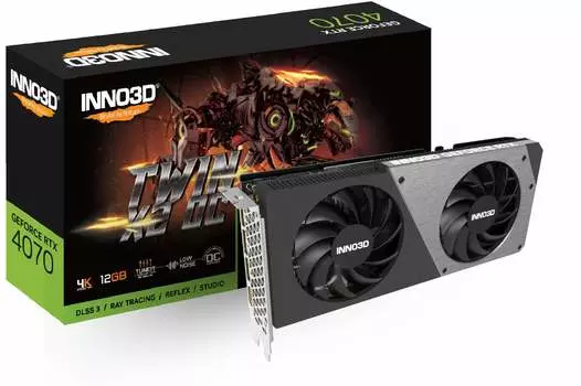 Видеокарта Inno3D NVIDIA GeForce RTX 4070 Super TWIN X2 OC, 12Gb DDR6X, 192 бит, PCI-E, HDMI, 3DP, Retail (N407S2-126XX-186162N)