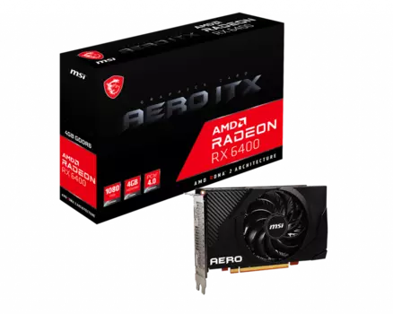 Видеокарта MSI AMD Radeon RX 6400 AERO ITX 4G, 4Gb DDR6, 64 бит, PCI-E, HDMI, DP, Retail (RX 6400 AERO ITX 4G)