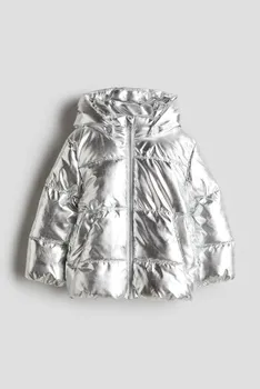 Блестящая куртка пуховик H&M, серебряный