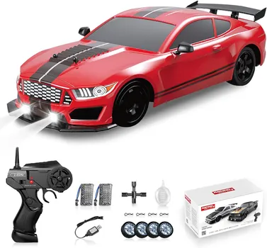 Радиоуправляемая машина для дрифта 2,4 ГГц 1:16-масштабные 4WD высокоскоростные автомобили с дистанционным управлением, светодиодные фонари, две батареи и шины для дрифта