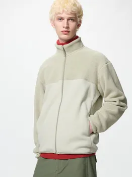 Флисовая куртка Uniqlo на молнии, цветной блок 31 BEIGE/UNISEX XS