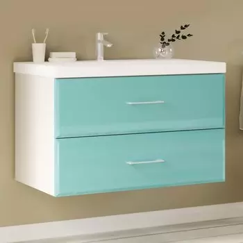 Тумба для комплекта Marka One Mix 80П с 2 ящиками, бирюзовое стекло, ручки рейлинг