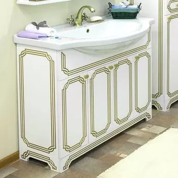 Тумба для комплекта Sanflor Каир 100 белая, золотая патина