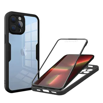 Противоударный защитный чехол на 360 градусов для iPhone 15 14 13 Pro Max 12 11 X XS XR 7 8 Plus SE 2020 2022 SE2 SE3 Mini двухсторонние чехлы For iPhone XS Max розовый