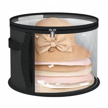 New In 2024 Hat Storage Bucket, Clothing Hat Travel Organizer, Foldable Round Brim Hat Storage Bag with Handle and Clear Window серый