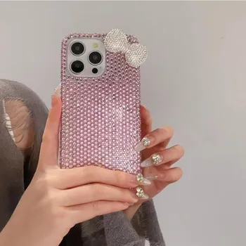 Роскошный чехол для мобильного телефона Flash Diamond, подходящий для Apple IPhone16ProMax, расписанный вручную бриллиантами 15 Bow, устойчивый к падению 14 iPhone16