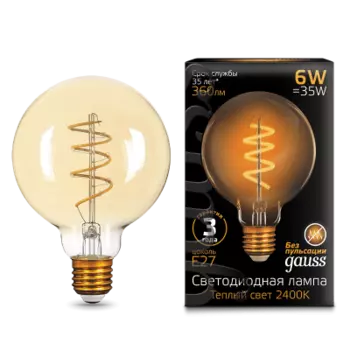 Лампа Gauss LED Filament G95 Flexible E27 6W Golden 360lm 2400К (105802007)