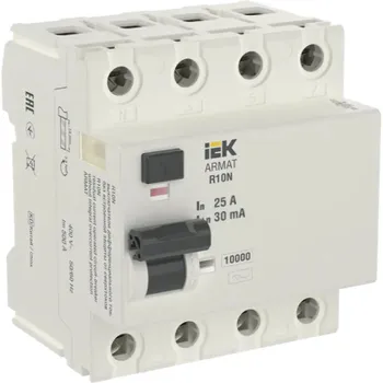Автомат дифференциальный IEK AR-R10N-4-025C030 ARMAT R10N 4P 25А 30мА тип AC