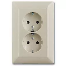 Розетка ABB 2021-0-0379 BASIC 55 двойная с заземлением со шторкой, 16А, 250В, IP20 (бежевая)
