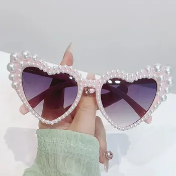 Солнцезащитные очки в большой оправе Twisted Heart Pearl Set Peach Heart Love женские солнцезащитные очки для активного отдыха с защитой от ультрафиолета UV400