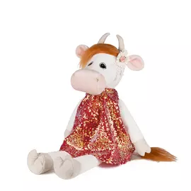 Игрушка мягкая Maxitoys Luxury Коровка Глаша в коралловом платье 23 см