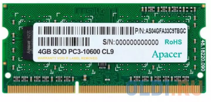 Оперативная память для ноутбука 4Gb (1x4Gb) PC3-10600 1333MHz DDR3 SO-DIMM CL9 Apacer AS04GFA33C9TBGC DS.04G2J.K9M