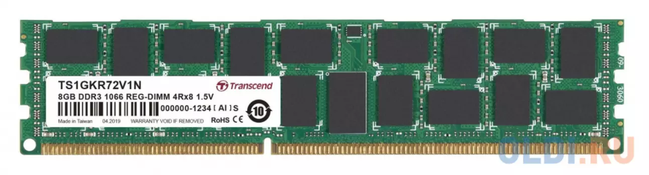 Оперативная память 8Gb (1x8Gb) PC2-8500 1066MHz DDR3 DIMM ECC Registered CL7 Transcend TS1GKR72V1N