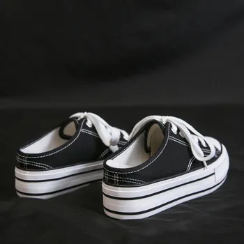 Spring New Thick-soled Inner Height Increase 5cm Canvas Shoes Women s Muffin-soled Rubber Shoes Student Half-cloth Shoes 35 белый