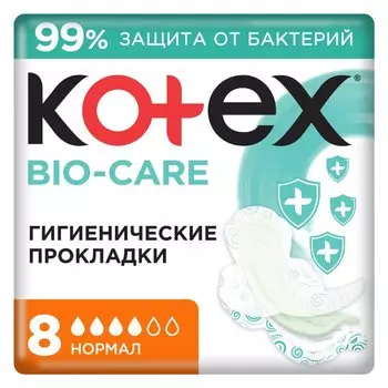 Прокладки женские Kotex, Bio-Care нормал, 8 шт, 9426150