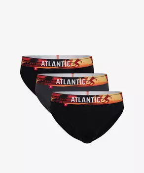 Мужские трусы слипы спорт Atlantic, набор 3 шт., хлопок, черные + графит, 3MP-144
