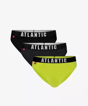Мужские трусы слипы спорт Atlantic, набор 3 шт., хлопок, черные + графит + лайм, 3MP-094