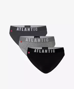 Мужские трусы слипы спорт Atlantic, набор 3 шт., хлопок, графит + серый меланж + черные, 3MP-094