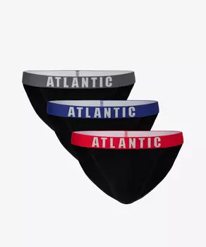 Мужские трусы слипы танга Atlantic, набор 3 шт., хлопок, черные, 3MP-124