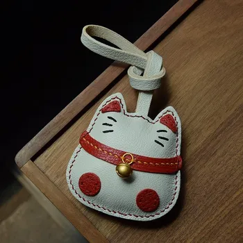 Lucky Cat/Оригинальный дизайн, настоящая овчина, сумка для ключей от машины, подвеска, простой милый подарок для девочек, брелок