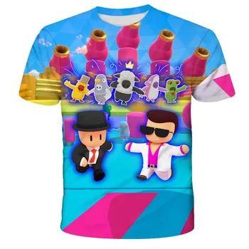 Kawaii Stumble Guys Cartoon 2022 Мальчики Детская футболка с 3D-принтом О-образным вырезом Рубашка с рукавами Детская одежда Повседневная одежда для дня рождения Топы 110