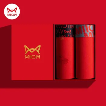 MiiOW комплект носков-боксеров из органического хлопка, мужское нижнее белье, боксеры, дышащие мужские трусы, шорты-боксеры, новогодние красные трусы L
