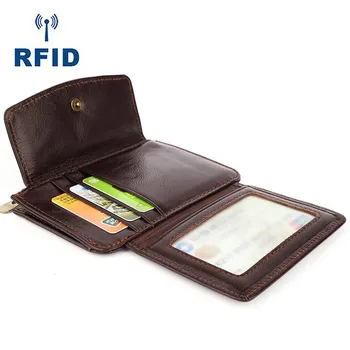 Модный RFID женский верхний слой из воловьей кожи с держателем для кредитных карт, сумка из натуральной кожи, простой ультратонкий кошелек на молнии для монет чёрный