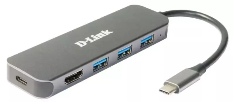 Док-станция D-Link DUB-2333/A1A, Type-C - 1xHDMI, 3xUSB 3.0, 1xUSB Type-C/PD 3.0, серый (DUB-2333/A1A)