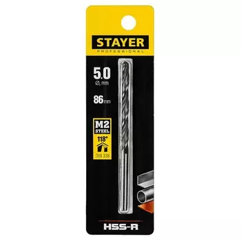 Сверло по металлу Stayer PROFI 29602-5, 5.0х86 мм, HSS-R, быстрорежущая сталь М2