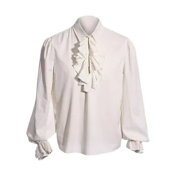 Топ Renaissance Ruffle Design Top, мужская рубашка Renaissance Vintage Royal Style для костюма для косплея на Хэллоуин с оборкой S бежевый
